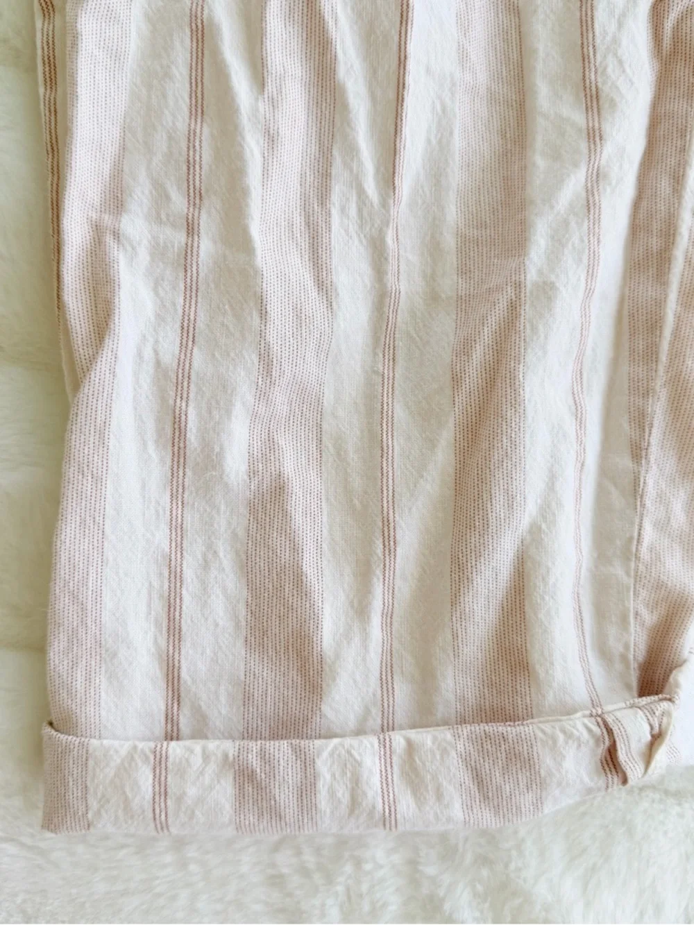 Zara Linen Blend Striped Pants Size M Beige Cream Drawstring Boho Beach